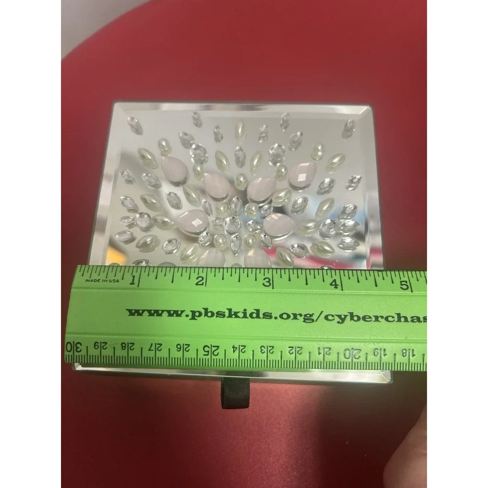 Personalized  Mirrored Tinket Box With flower Design. Velvet Inside ANITA 5 Inch